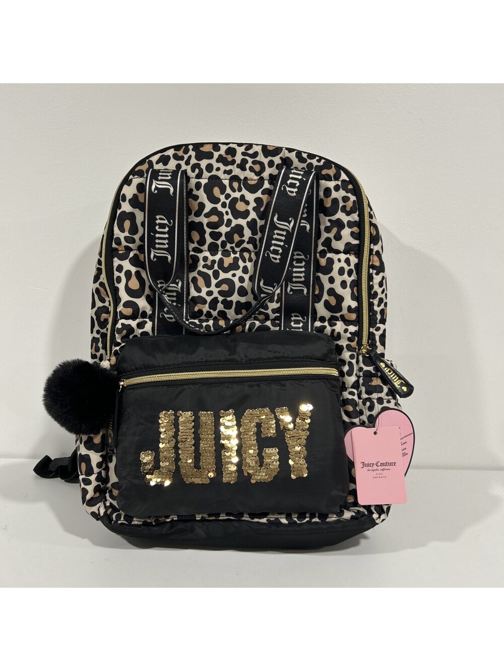 Juicy Couture Wine Leopard Print Gold Sequins Backpack/Carry Handle Bag Girls